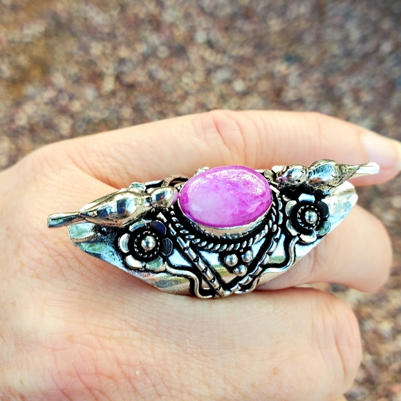 New Pink Rainbow Moonstone 925 Silver Birds Statement Ring. - Picture 4 of 16